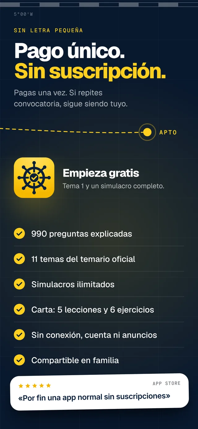 Pago único, sin suscripción: empieza gratis con el tema 1 y un simulacro